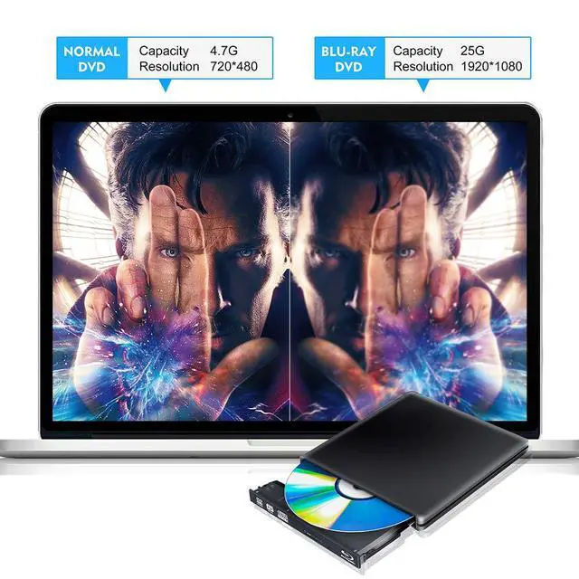 Alt view image 4 of 7 - WRIARICH Aluminum External Blu-Ray Burner Player Drive ,USB 3.0&Type-C Portable CD DVD +/-RW Drive DVD/CD ROM Rewriter Burner Writer Compatible with Laptop Desktop PC Windows Mac Pro MacBook Black