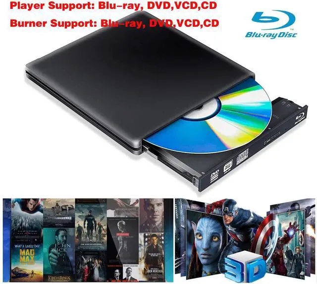 Alt view image 2 of 7 - WRIARICH Aluminum External CD DVD Blu-Ray Burner Player Drive USB 3.0 Type-C Portable DVD/CD ROM +/-RW Drive Blu-Ray Burner Rewriter for Windows 10 Laptop Desktop PC, MacBook Pro/ Air, iMac Black