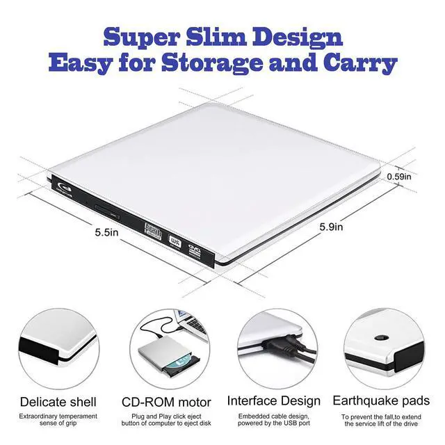 Alt view image 4 of 7 - WRIARICH External DVD Blu-Ray Burner Drive, USB 3.0/Type-C Portable CD/DVD Player for Laptop CD Drive Reader Writer Burner for Laptop Desktop PC Windows Linux Apple Mac Silver