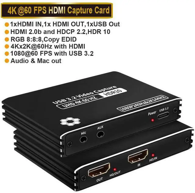 Main image of WRIARICH 4K 60Hz Audio Video Capture Card,HD Video Capture,HDMI USB 3.2 USB-C Video Grabber Device, Full HD 4K 60FPS 2K 144FPS Compatible with Nintendo Switch/PS4/PS5/Xbox One (Black)