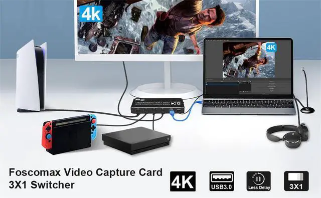 Alt view image 4 of 7 - WRIARICH 3X1 Audio Video Capture Card with Mic & Audio 4K@60Hz HDMI Loop-Out, 4K 60fps Video Recorder for Gaming/Live Streaming/Video Conference, Works for Nintendo Switch/PS4/OBS/Camera/ PC