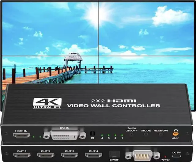 Main image of WRIARICH 2x2 HDMI Video Wall Controller, 1080P@60Hz HDMI DVI TV Wall Processor, 1080P HDMI Video Image Processor, HDMI & DVI Input with RS232, 180 Degree Rotate,Support 2x2 1x2 1x3 1x4 2X1 3x1 4x1