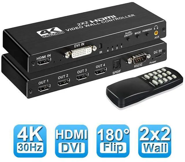 Main image of WRIARICH 2x2 Video Wall Controller, HDMI Video Image Processor Screen Splicing 1080P high Definition Image Video Wall Controller, Support for Splicing 2X1/3X1/4X1/1X2/1X3/1X4/2X2