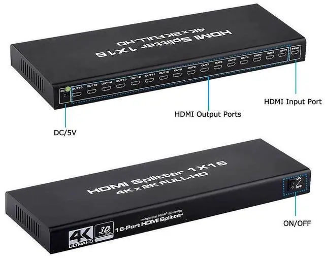 Alt view image 2 of 7 - WRIARICH HDMI Splitter 1 in 16 Out 4K, 16 Port HDMI Splitter Powered Video Splitter 16 Outputs w/ AC Adapter, Duplicate/Mirror Screens for Fire Stick/Roku/DirecTV/Cable Box/Security Cameras