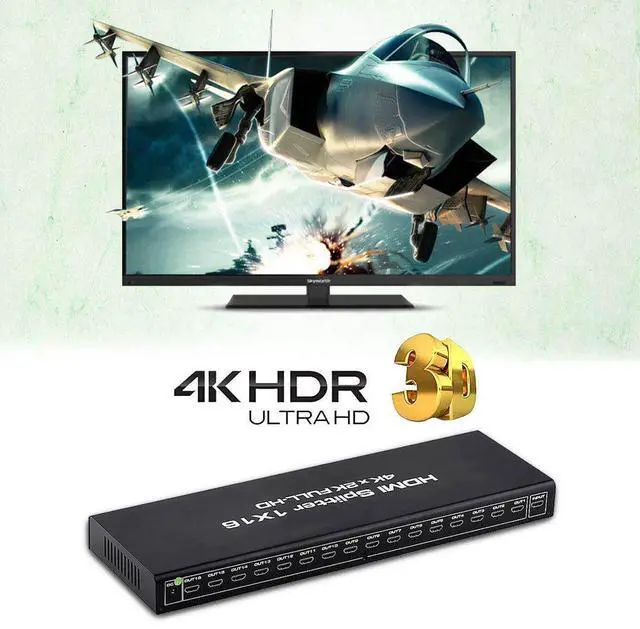 Alt view image 4 of 7 - WRIARICH HDMI Splitter 1 in 16 Out 4K, 16 Port HDMI Splitter Powered Video Splitter 16 Outputs w/ AC Adapter, Duplicate/Mirror Screens for Fire Stick/Roku/DirecTV/Cable Box/Security Cameras