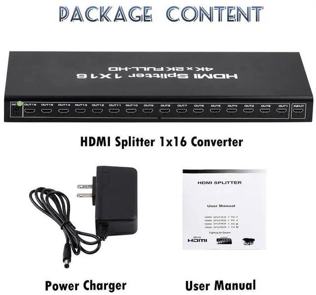 Alt view image 6 of 7 - WRIARICH HDMI Splitter 1 in 16 Out 4K, 16 Port HDMI Splitter Powered Video Splitter 16 Outputs w/ AC Adapter, Duplicate/Mirror Screens for Fire Stick/Roku/DirecTV/Cable Box/Security Cameras