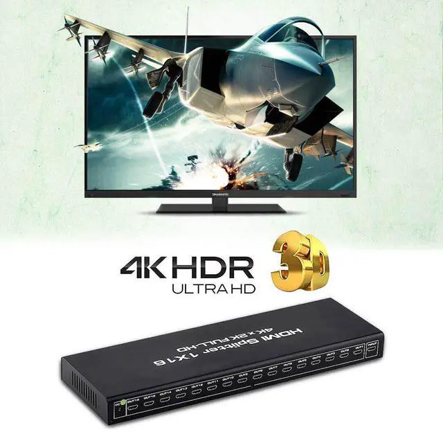 Alt view image 4 of 7 - WRIARICH HDMI Splitter 1 in 16 Out V1.4b Powered HDMI Video Splitter with AC Adaptor Duplicate/Mirror Screen Monitor Supports Ultra HD 1080P 2K x4K@30Hz and 3D Resolutions (1 Input to 16 Outputs)