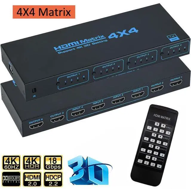 Main image of WRIARICH 4K HDMI Matrix Switch 4 X 4 ,4 in 4 Out Video Switcher Splitter with IR Remote Controller,Support 4K@30Hz 3D 10.2Gbps, HDMI 1.4, 1080P@60Hz, 3D, YUV 4:2:0