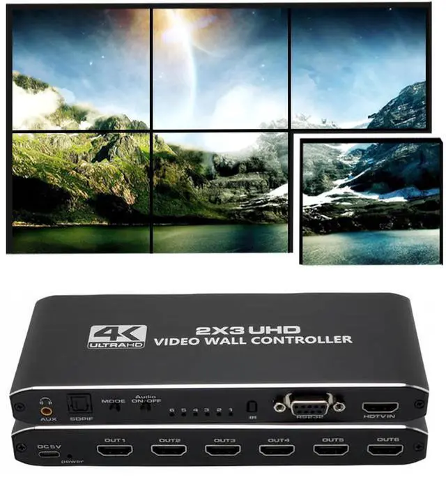 Main image of WRIARICH Video Wall Controller 2x3, Support 1080P@60Hz HDMI Output and Input for 6 TV Splicing Display & 14 Display Modes -1x1, 1x2, 1x3, 1x4, 1x5,1x6, 2x1, 2x2, 2x3, 3x1, 3x2, 4x1,5x1, 6x1