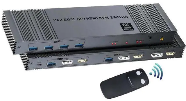 Main image of WRIARICH HDMI DP KVM Switch Dual Monitor 2 Computers KVM Switch Support 8K@60Hz USB 3.0 KVM Switches Share Dual Monitors and 4 USB 3.0 Ports Support Extended/Copy Mode