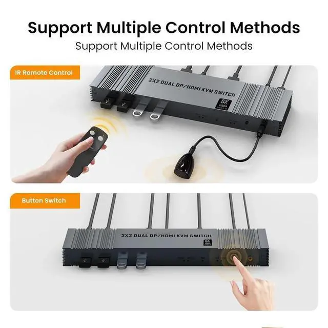 Alt view image 6 of 7 - WRIARICH 8K HDMI DP KVM Switch 2 Monitors 2 Computers, 4K@120Hz KVM Switches for 2 Computers Sharing 2 Monitor Keyboard Mouse Hard Drives Printer, with 2USB Cable and Controller