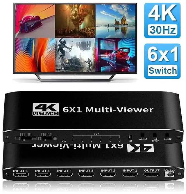 Main image of WRIARICH HDMI Multiviewer Switch 6x1 with PIP, Quad Multi Viewer Seamless Switcher 6 in 1 Out with IR Remote,Supports 1080p 60Hz,8 Viewing Modes,Downscaler for PS5/4/Xbox/PC/DVD/Security Camera More
