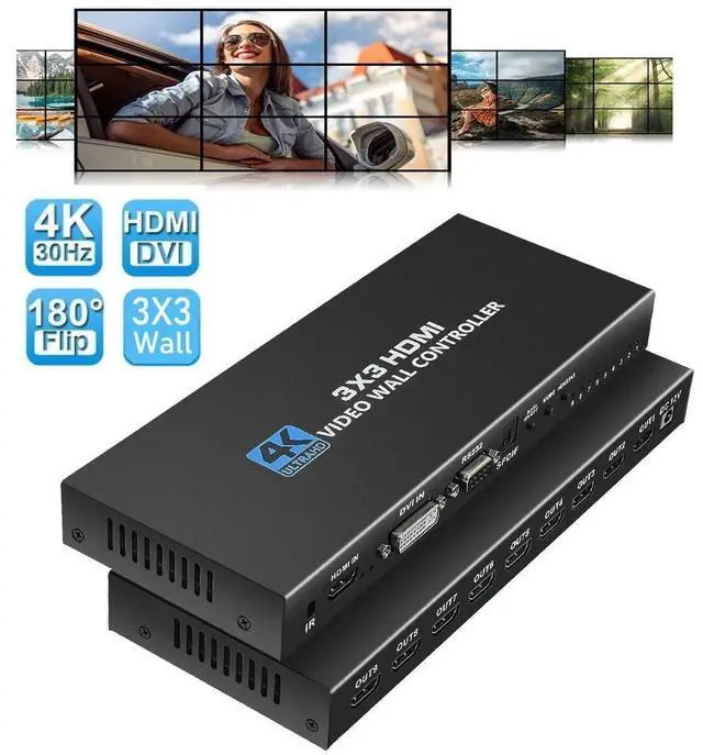 Main image of 3x3 HDMI Video Wall Controller, 1080P@60Hz HDMI DVI TV Wall Processor, 1080P HDMI Video Image Processor, HDMI & DVI Input with RS232, 180 Degree Rotate,Support 13 Display Modes