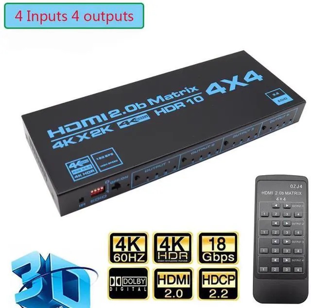 Main image of WRIARICH 4K HDMI Matrix Switch 4 X 4 ,4 in 4 Out Video Switcher Splitter,Support EDID Extractor with IR Remote Controller,Support 4K@60Hz 3D 18.5Gbps, HDMI 2.0b, HDCP 2.2,HDR10