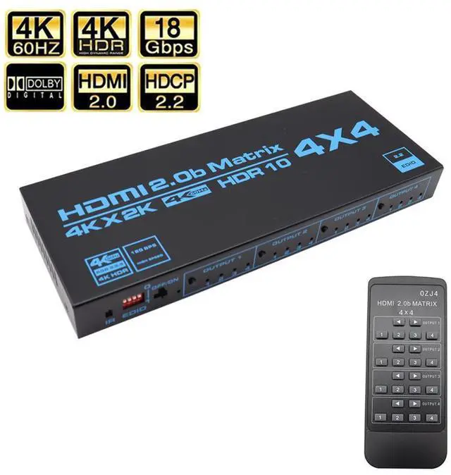 Main image of WRIARICH 4x4 HDMI Matrix, 4K@60Hz 4 in 4 Out HDMI Switch Splitter with IR Remote, HDMI Matrix Switch + EDID Extractor + IR Remote Control, Support HDMI2.0, HDCP2.2, 3D, Audio Extractor