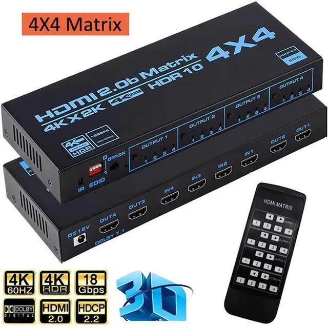 Main image of WRIARICH 4K@60Hz HDMI Matrix Switch Splitter 4 in 4 Out with Remote, 4x4 HDMI Splitter Switcher 4K with EDID Extractor, Support 4K,3D, 1080p,HDCP2.2, HDR 10 for PS4,Xbox,Fire Stick,etc