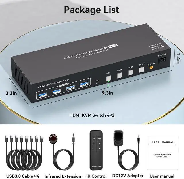 Alt view image 7 of 7 - WRIARICH 2 Port HDMI Dual Monitor KVM Switch 2 Monitors 4 Computers 4K@60Hz USB 3.0 KVM Switches for 4 PC or Laptops Share Dual Monitor and 1 Set of Keyboard Mouse Printer and Scanner