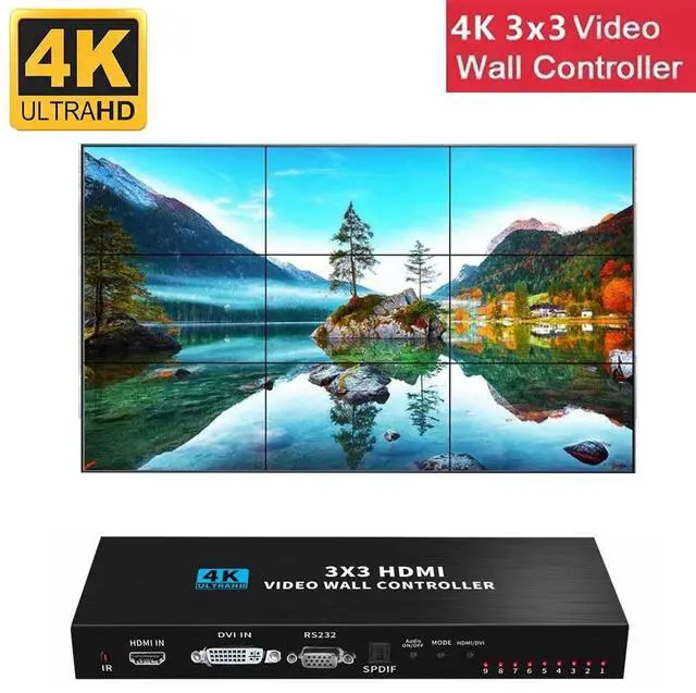 Main image of WRIARICH 3x3 Video Wall Controller, Nine-Screen Splicing 1080P high Definition Image Video Wall Controller, Support for Splicing 1x1,1x2, 1x3, 1x4, 2x1, 2x2, 2x3, 2x4, 3x1, 3x2, 3x3, 4x1, 4x2