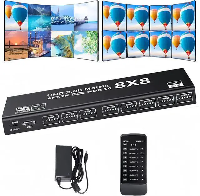 Main image of WRIARICH 8x8 HDMI Matrix, 4K@60Hz 8 in 8 Out HDMI Switch Splitter, HDMI Matrix Switch with IR Remote Control, Support HDMI2.0 RGB888/YUV444 RS232 Panel Key HDCP2.2 HDR10 3D etc
