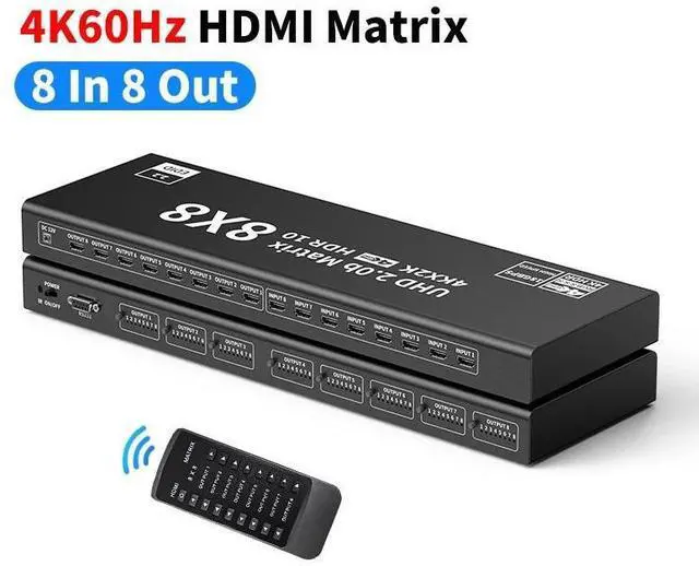 Main image of WRIARICH 4K HDMI Matrix Switch 8 X 8 ,8 in 8 Out Video Switcher Splitter with IR Remote Controller,Support HDMI2.0 RGB888/YUV444 RS232 Panel Key HDCP2.2 HDR10 3D etc