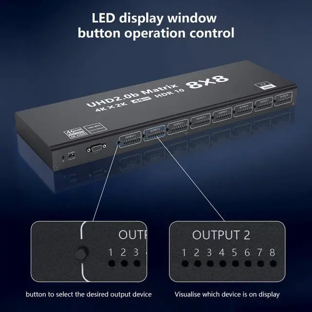 Alt view image 5 of 7 - WRIARICH 4K HDMI Matrix Switch 8 X 8 ,8 in 8 Out Video Switcher Splitter with IR Remote Controller,Support HDMI2.0 RGB888/YUV444 RS232 Panel Key HDCP2.2 HDR10 3D etc