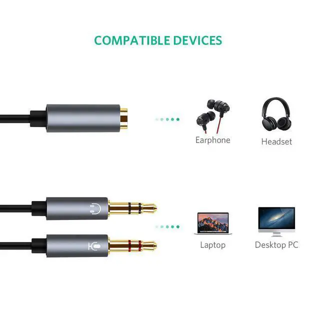 Alt view image 3 of 7 - WRIARICH (2 Pack) 3.5mm 4 Pin Female to 2x3.5mm 3 Pin Male Headphone Converter Head Audio Splitter Y Adapter Cable, 0.3M 1FT (Rose Pink)