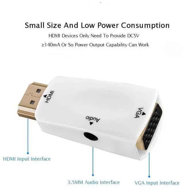 Alt view image 3 of 7 - WRIARICH HDMI to VGA Video Adapter Converter, Gold-Plated 1080P HDMI to VGA Adapter Converter for PC, Laptop, Desktop,DVD,TV,TV Box-White