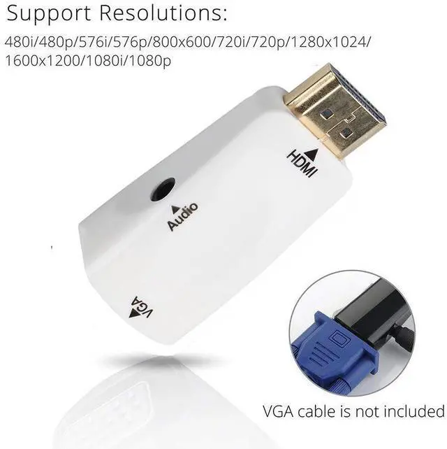 Alt view image 4 of 7 - WRIARICH HDMI to VGA Video Adapter Converter, Gold-Plated 1080P HDMI to VGA Adapter Converter for PC, Laptop, Desktop,DVD,TV,TV Box-White