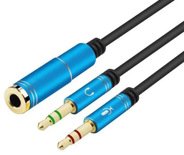 Main image of WRIARICH (2 Pack) 3.5mm Jack Adapter CTIA - Y Splitter Audio Cable with Separate Microphone and Headphone Connector Compatible for PC, PS4 Gaming Headset- 1Ft/30cm, (Blue)