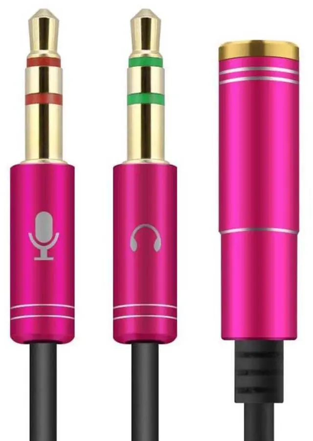 Main image of WRIARICH (2 Pack) 3.5mm Jack Adapter CTIA - Y Splitter Audio Cable with Separate Microphone and Headphone Connector Compatible for PC, PS4 Gaming Headset- 1Ft/30cm, (Rose Pink)