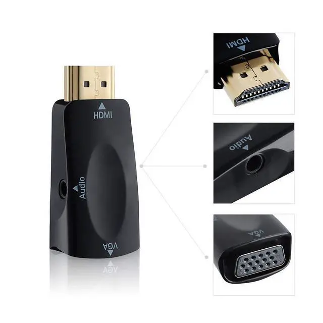Alt view image 4 of 7 - WRIARICH HDMI to VGA Converter Adapter with 3.5mm Audio Port For PC Laptop TV Box Computer Display Projector and Other HDMI Input Devices - Black