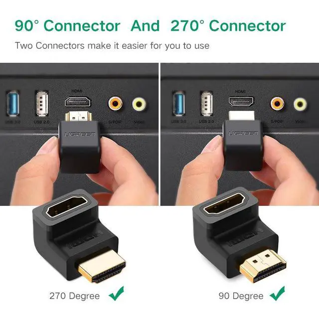 Alt view image 2 of 7 - 4PCS HDMI Right Angle Connectors Adapters 2X 90 Degree connectors and Two 2X 270 Degree Connectors for HDTV HDCP 3D&4K (4X HDMI M/F Angle Adapter)
