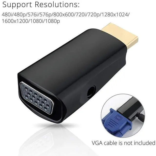 Alt view image 4 of 7 - WRIARICH HDMI to VGA Adapter Converter Gold-Plated with 3.5mm Audio Port for PC, Laptop, DVD, Projector, HDTV, Xbox, STB, Intel Nuc, Chromebook, Android TV Box and Other HDMI Devices-Black