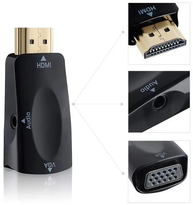 Alt view image 2 of 7 - WRIARICH HDMI to VGA Adapter Converter Gold-Plated with 3.5mm Audio Port for PC, Laptop, DVD, Projector, HDTV, Xbox, STB, Intel Nuc, Chromebook, Android TV Box and Other HDMI Devices-Black