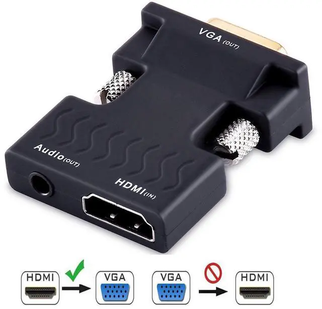 Main image of WRIARICH Gold-plated Female HDMI to VGA Male Converter Adapter 1080P Stereo Audio for TVs, Speakers, Computers, Laptops, Gaming Consoles, Notebooks, Blu-ray DVD Players & More(Black)