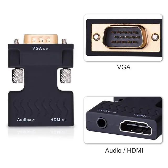 Alt view image 5 of 7 - WRIARICH Gold-plated Female HDMI to VGA Male Converter Adapter 1080P Stereo Audio for TVs, Speakers, Computers, Laptops, Gaming Consoles, Notebooks, Blu-ray DVD Players & More(Black)