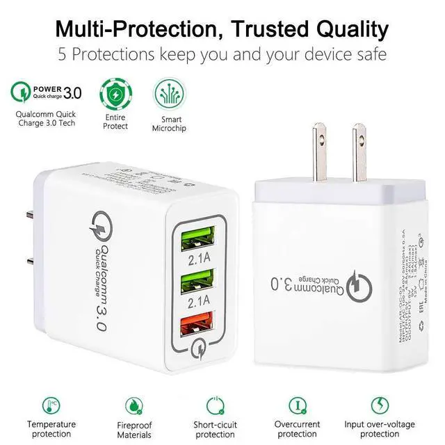 Alt view image 5 of 7 - WRIARICH Quick Charging 3.0 Wall Charger, 30W USB Wall Charger for Galaxy S7/S6/Edge/Plus, Note 5/4, LG G4, HTC One A9/M9, Nexus 6, iPhone, iPad and More