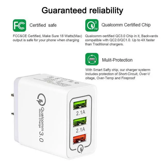 Alt view image 6 of 7 - WRIARICH Quick Charging 3.0 Wall Charger, 30W USB Wall Charger for Galaxy S7/S6/Edge/Plus, Note 5/4, LG G4, HTC One A9/M9, Nexus 6, iPhone, iPad and More