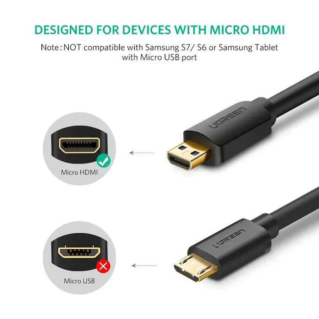 Alt view image 2 of 7 - WRIARICH Micro HDMI to HDMI Cable, High-Speed HDTV HDMI to Micro HDMI Cable Supports Ethernet, 3D, 4K and Audio Return for GoPro Hero 5/6, Tablets, Cameras, Laptop-(3.3ft, 1m)