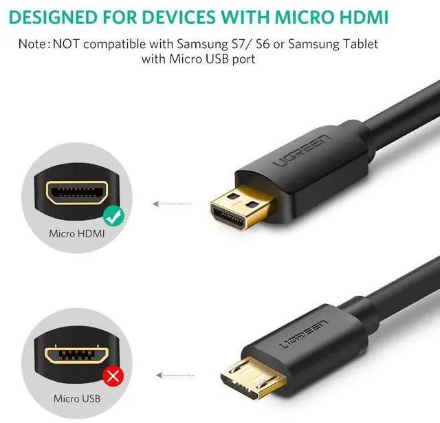 Alt view image 3 of 7 - WRIARICH Micro HDMI to HDMI Cable, High-Speed HDTV HDMI to Micro HDMI Cable Supports Ethernet, 3D, 4K and Audio Return for GoPro Hero 5/6, Tablets, Cameras, Laptop-(3.3ft, 1m)