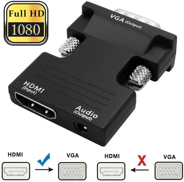 Main image of WRIARICH 1080P Female HDMI to VGA Male Converter Adapter Dongle - 3.5mm Stereo Audio - for TVs, Speakers, Computers, Laptops, Gaming Consoles, Notebooks, Blu-ray DVD Players & More-