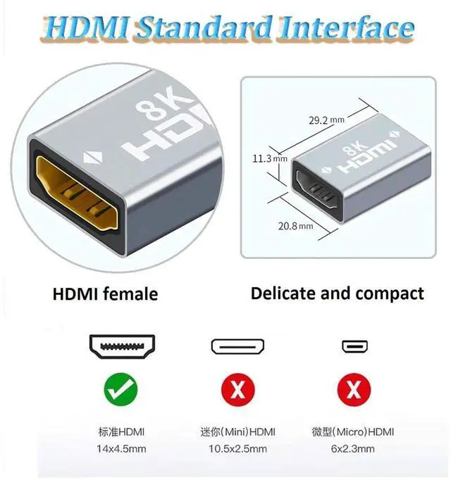 Alt view image 4 of 7 - WRIARICH 2-Pack HDMI Extender 8K HDMI 2.1 Aluminum Alloy Female to Female Connector Cable Extension Adapter Coupler for PS4/3 TV Switch HDMI Extender