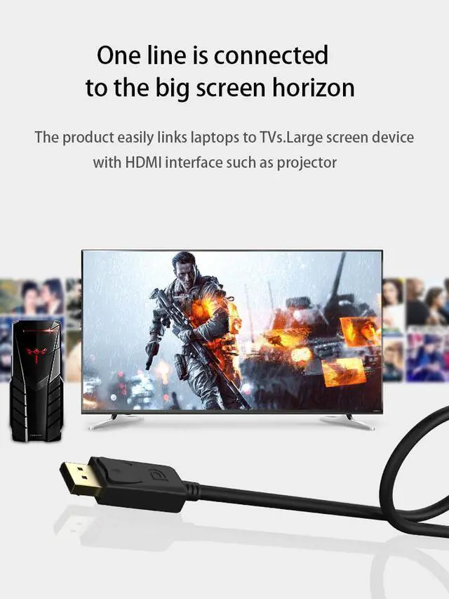 Alt view image 3 of 7 - WRIARICH DisplayPort to HDMI,1080P DisplayPort (DP) to HDMI 6 Feet Cable Compatible with HP, ThinkPad, AMD, NVIDIA, Desktop and More - Male to Male, Black