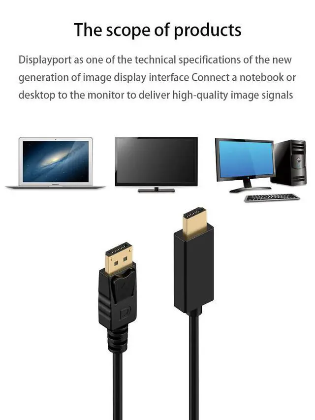 Alt view image 2 of 7 - WRIARICH DisplayPort to HDMI,1080P DisplayPort (DP) to HDMI 6 Feet Cable Compatible with HP, ThinkPad, AMD, NVIDIA, Desktop and More - Male to Male, Black
