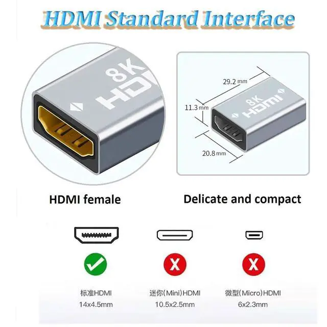 Alt view image 4 of 7 - WRIARICH 2-Pack 8K HDMI-Compatible Cable Extender Adapter Aluminum Alloy Female to Female For PS4 PS3 PC TV Box Monitor Tablet Laptop HD 8K Extender 8K@60Hz 4K@120Hz Black