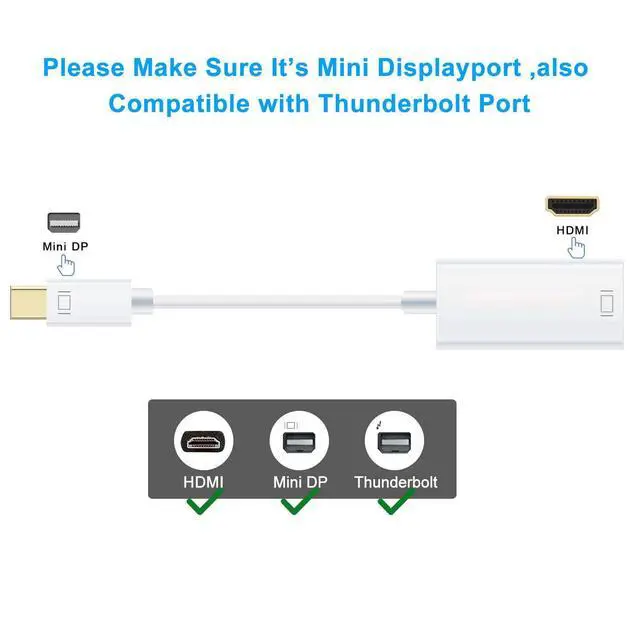 Alt view image 3 of 7 - WRIARICH Thunderbolt to HDMI, 4Kx2K Mini DisplayPort to HDMI (Mini DP) Adapter for MacBook, Chromebook Pixel, Surface Pro, HDTVs, Monitors, Projectors and More, 4K, White