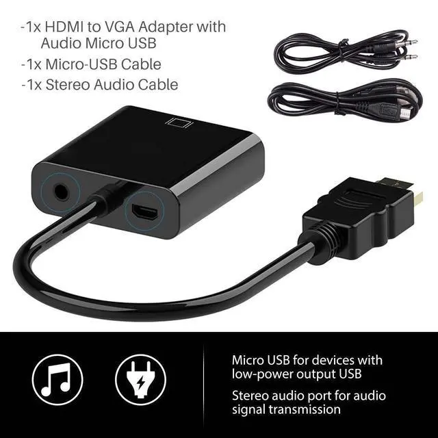 Alt view image 6 of 7 - WRIARICH HDMI to VGA Adapter, HDMI Male to VGA Female Cable with Power and Audio Port for HP Dell Lenovo Laptops, Xbox one, etc