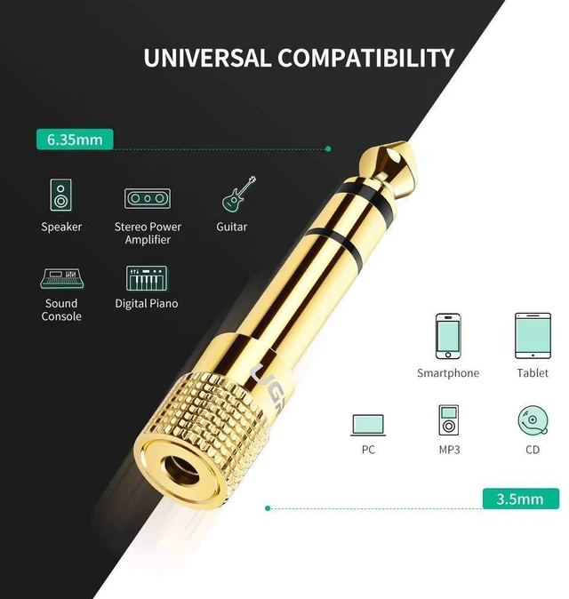 Alt view image 3 of 6 - WRIARICH Stereo Adapter,6.35mm 1/4 inch Plug to 3.5mm 1/8 inch Male to Female Gold Plated Audio Jack Adapter