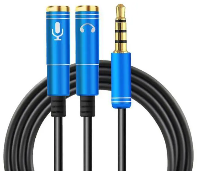 Main image of WRIARICH (2Pack) Stereo Audio Aux Y Splitter Cable 3.5mm Male to 2 Port Female Audio Extension Cord for Earphone Headset Adapter,-Blue