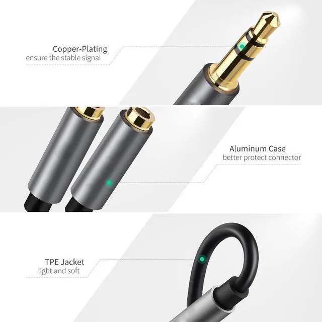 Alt view image 3 of 7 - WRIARICH (2-PACK)3.5mm Jack Y Splitter Male to 2 Female Ports with Mic Headphone Extension Audio Cable AUX Cord for Speaker Phone-Blue